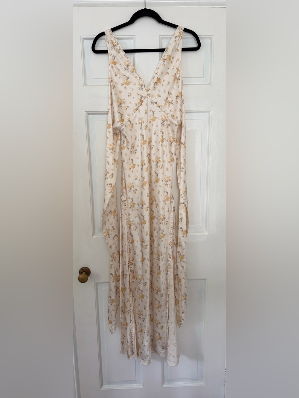 Loveshack Fancy Cream Floral Dress with slits